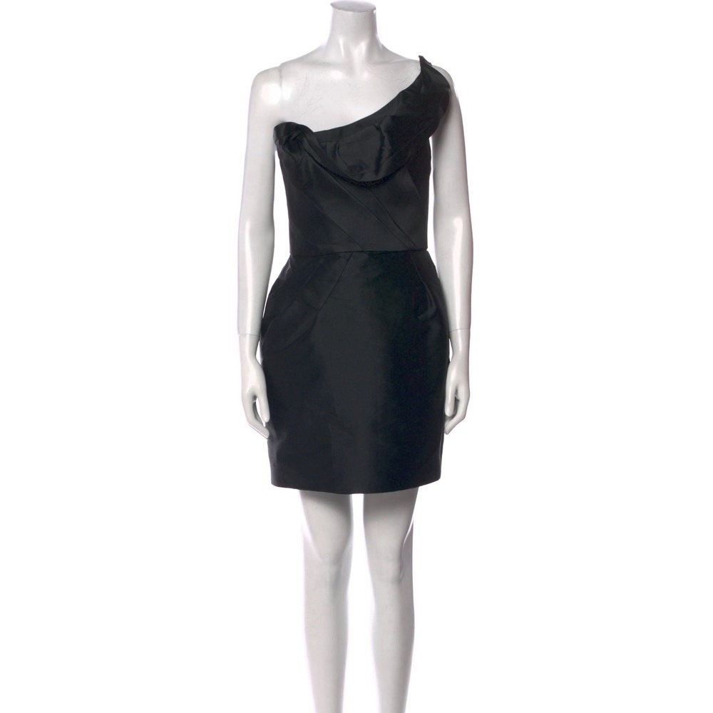 Angel Sanchez Black Silk Blend One Shoulder Pleated Cocktail Dress Black‎ Size 6
